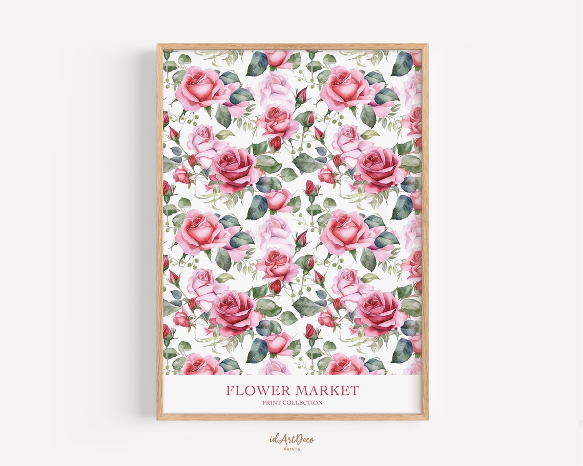 Flower Market Pink Rose Garden Pattern Botanical Wall Poster