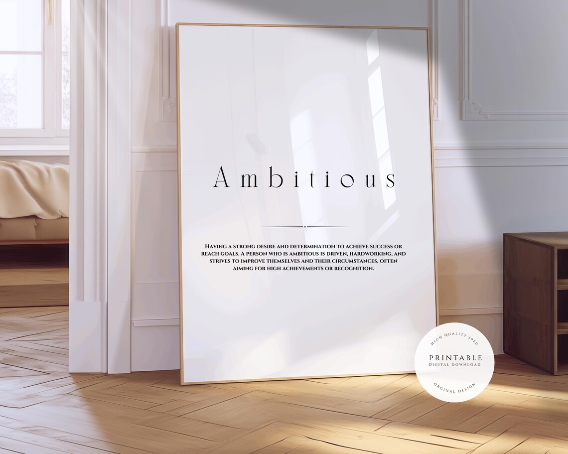 Ambitious Wall Art Motivational Quote Inspirational Home Decor Definition Art Print Quotes