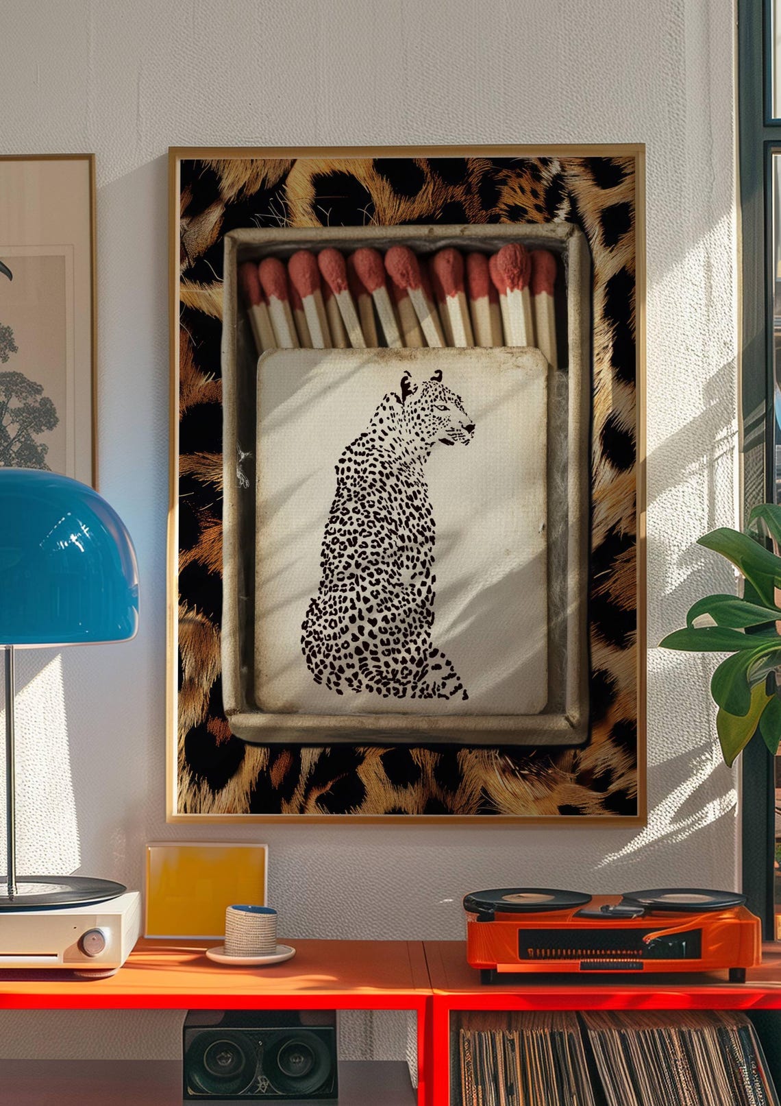 Retro Leopard Matchbox Art Print Vintage Style Decor
