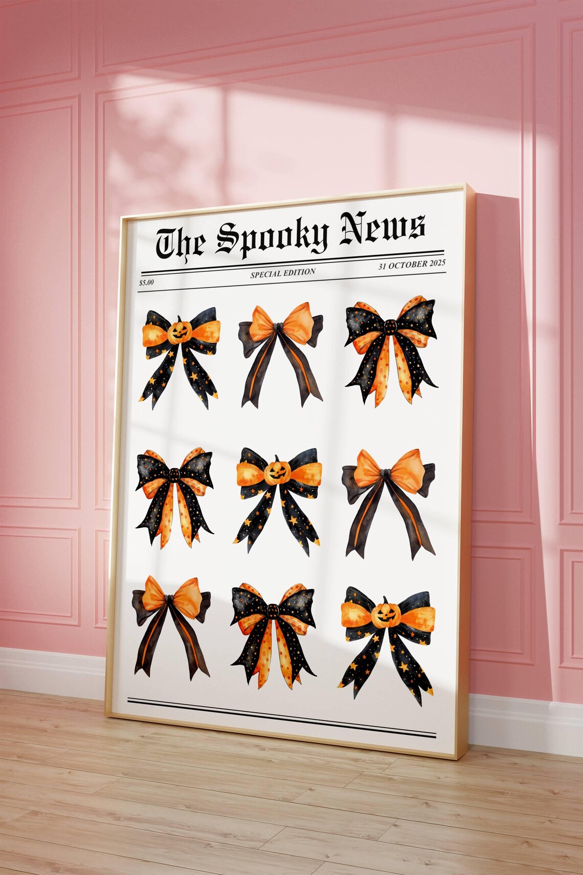The Spooky News Halloween Bow Poster for Coquette Girly Decor