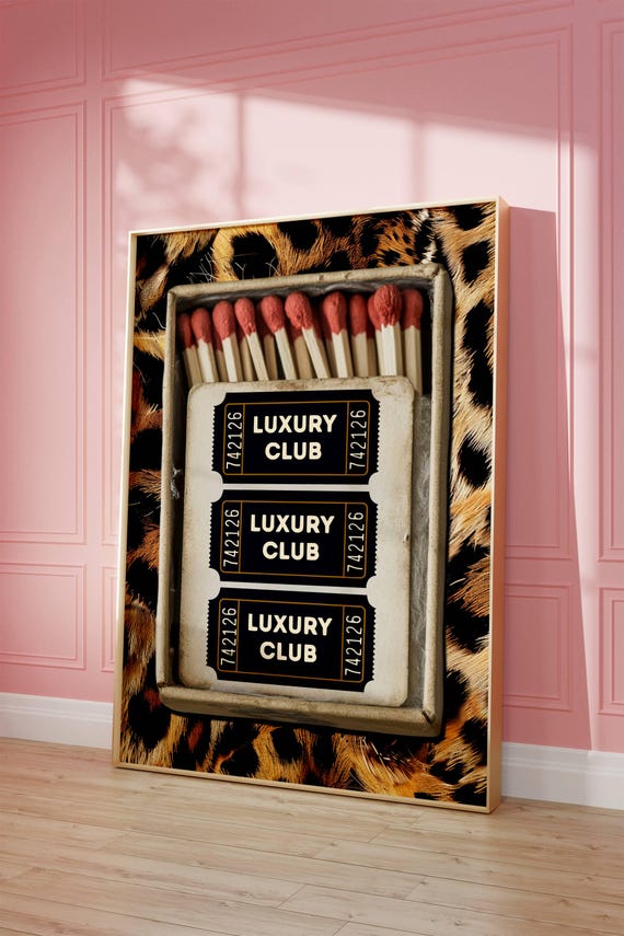 Retro Leopard Matchbox Wall Art Luxury Club Poster Black Kitchen Print Trendy Dorm Room And Bar Cart Decor Cheetah