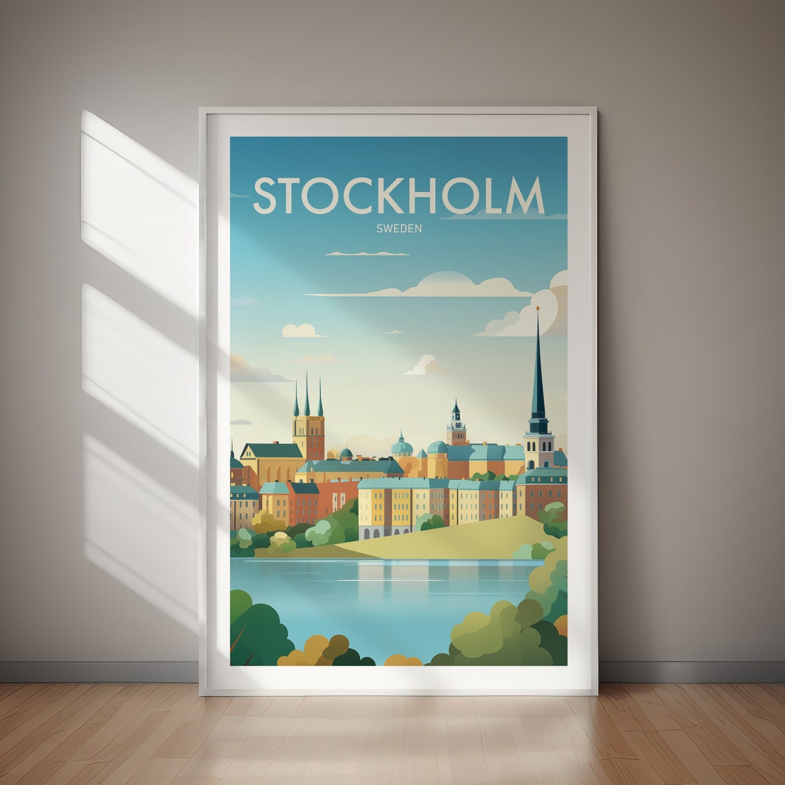 Stockholm Sweden Old Town Skyline Illustration Travel Poster