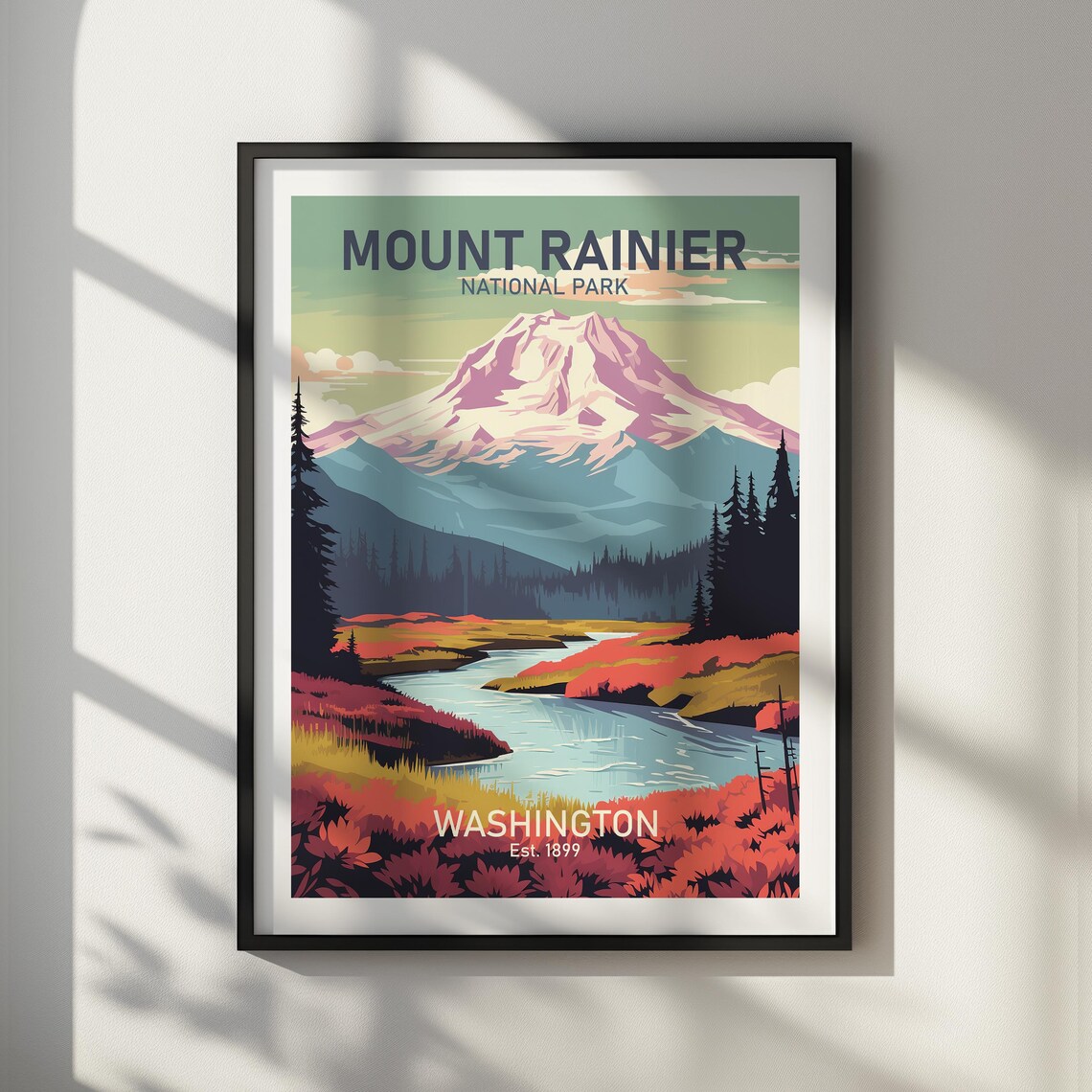 Mount Rainier National Park Washington Mountain Peak Travel Art Poster