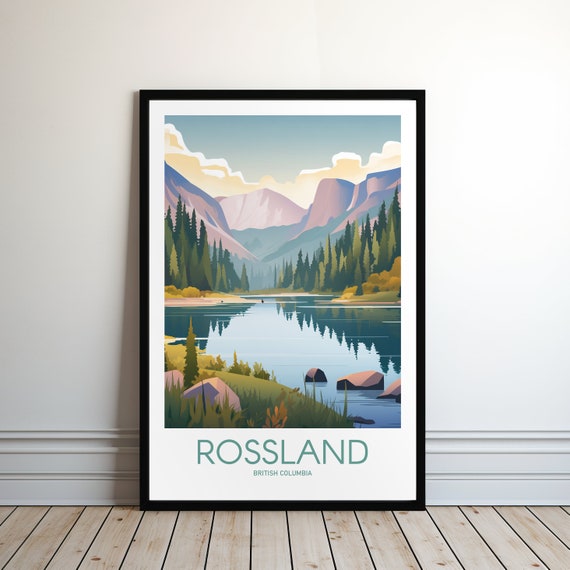 Rossland Poster Canada Poster Print Travel Print Travel Poster Gift Wall Art Hiking Holiday Gift For Her Gift For Him