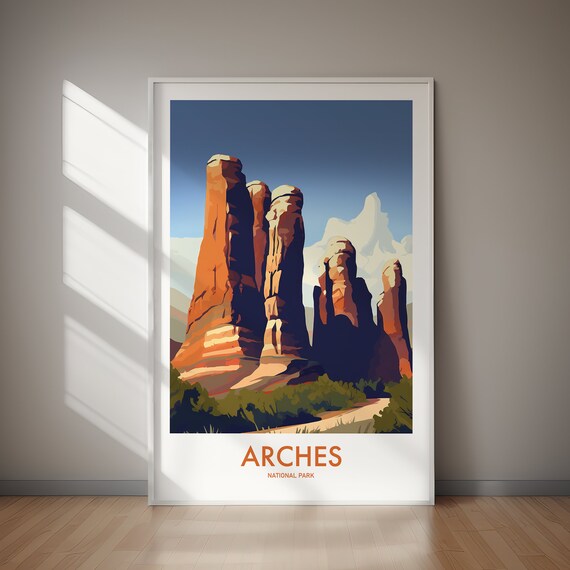 Arches National Park Red Rock Spires Retro Travel Poster Artwork