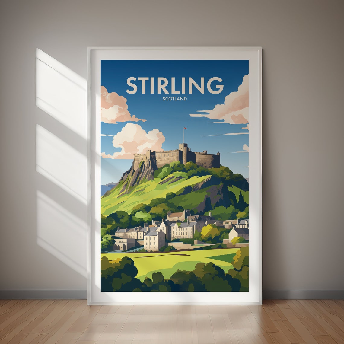 Stirling Scotland Hilltop Castle Over Old Town Travel Poster