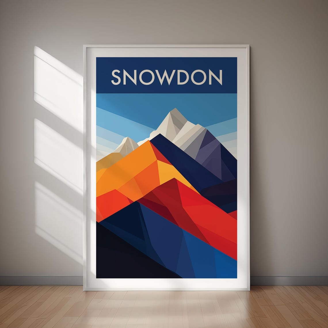 Snowdon Wales Geometric Mountain Peaks Colorful Travel Poster