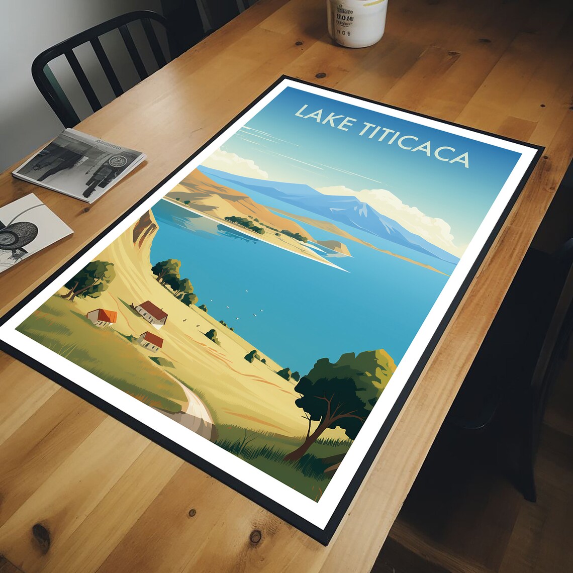 Lake Titicaca Andes Golden Hillside Village Vintage Travel Poster - Image 2