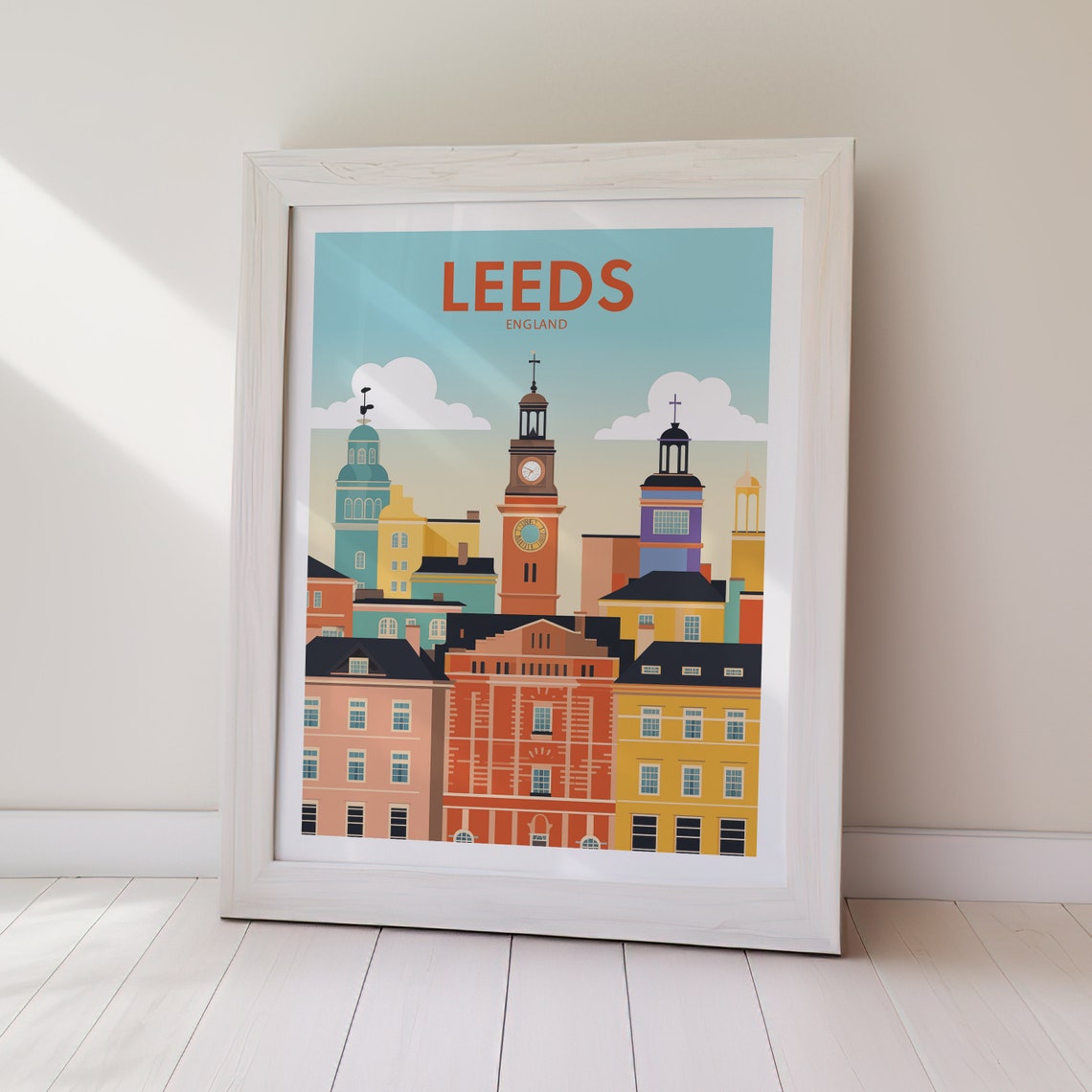 Leeds England Colorful Flat Illustration Skyline City Poster - Image 2