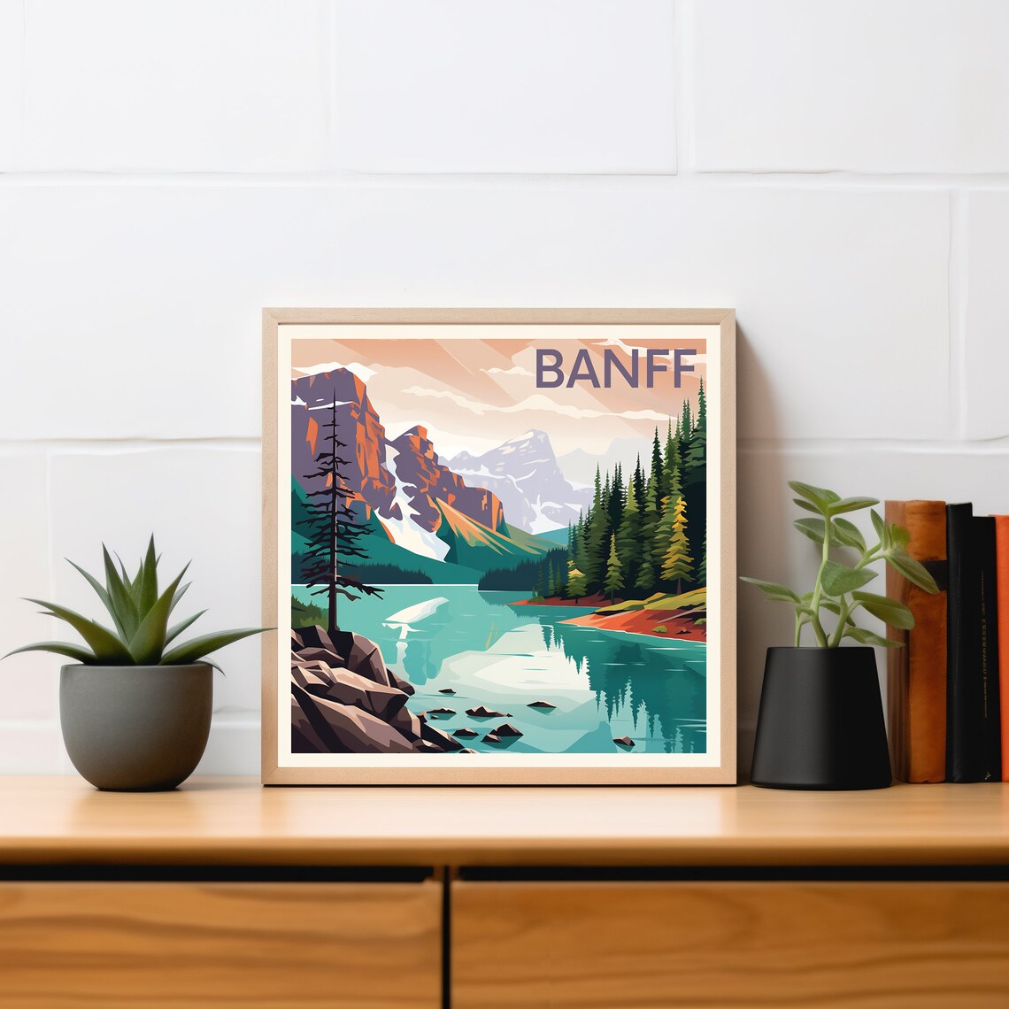 Banff Mountain Lake Alpine Wilderness Vintage Style Travel Poster