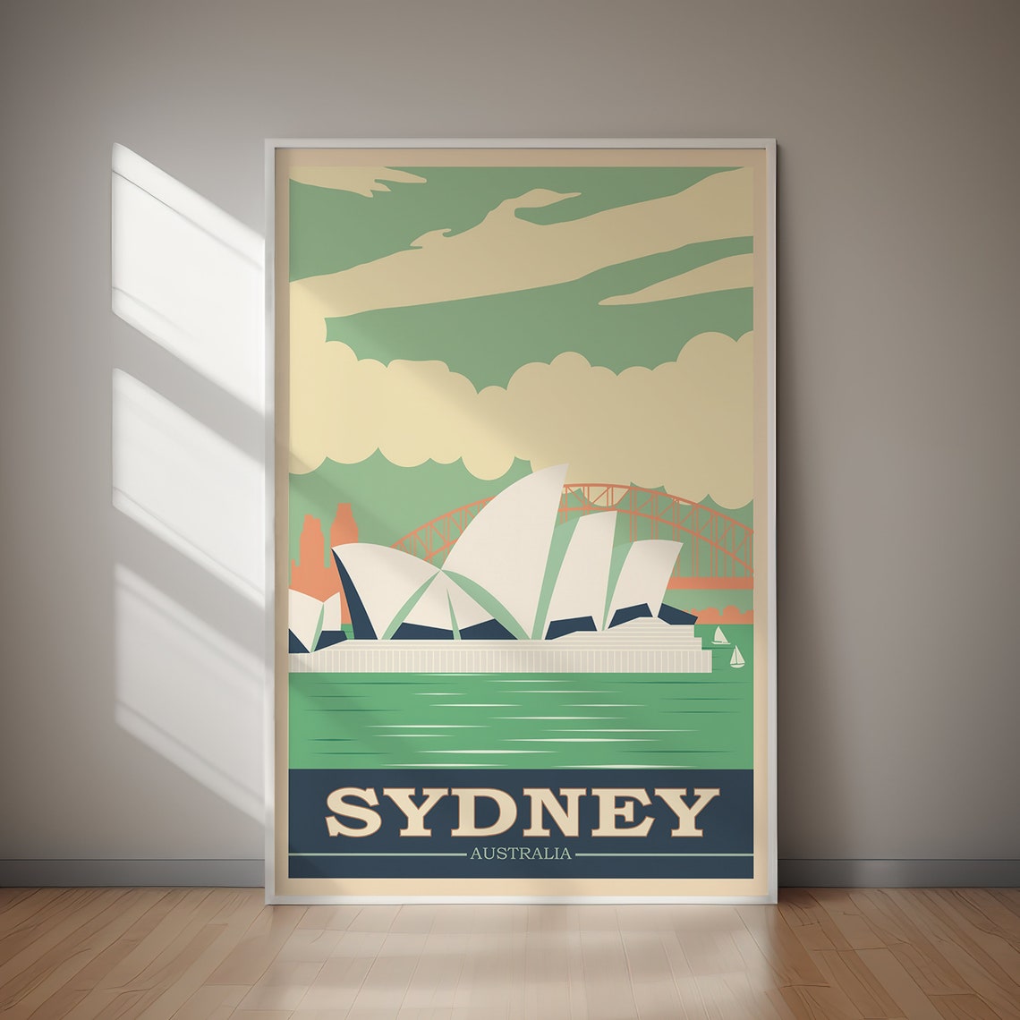 Sydney Opera House Harbour Bridge Australia Vintage Travel Poster