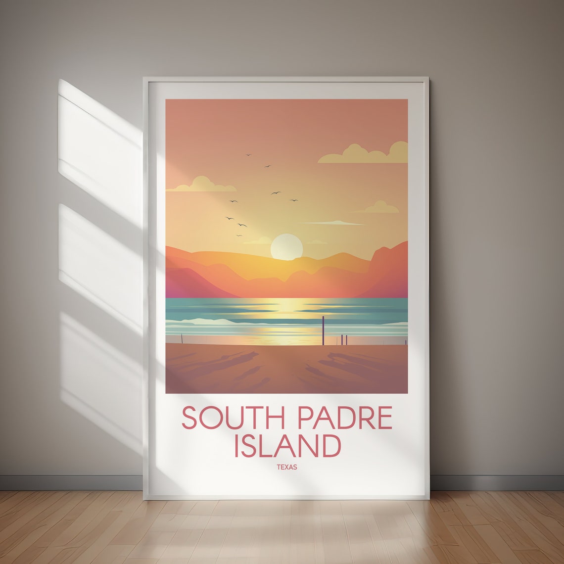 South Padre Island Texas Dune Sunset Bird Ocean Travel Poster