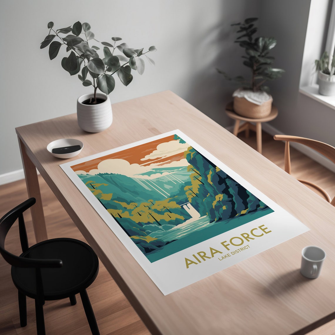 Aira Force Lake District Waterfall Gorge Sunset Travel Poster - Image 2