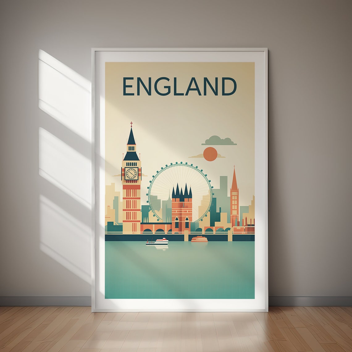 England London Big Ben London Eye Thames Retro Travel Poster