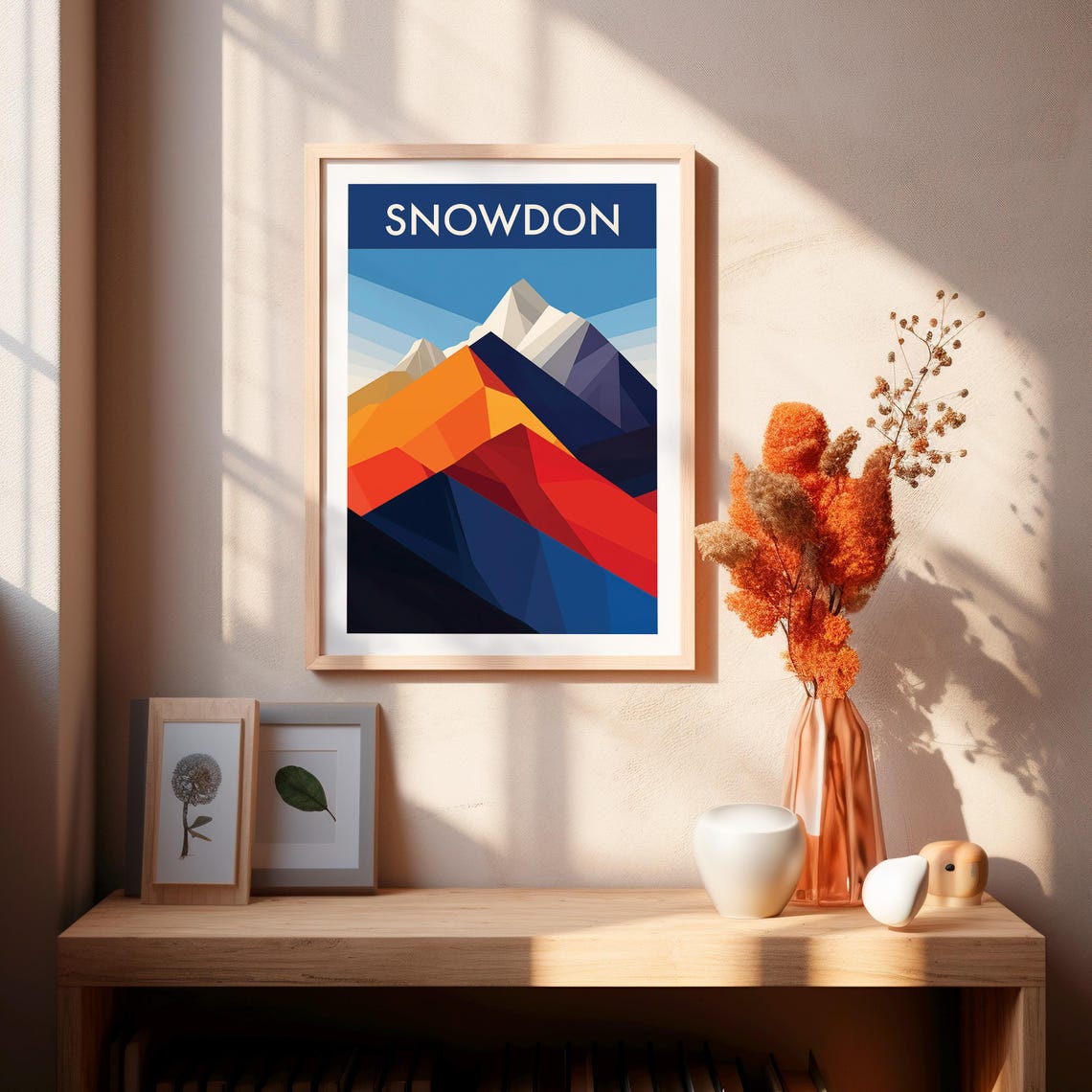 Snowdon Wales Geometric Mountain Peaks Colorful Travel Poster - Image 2