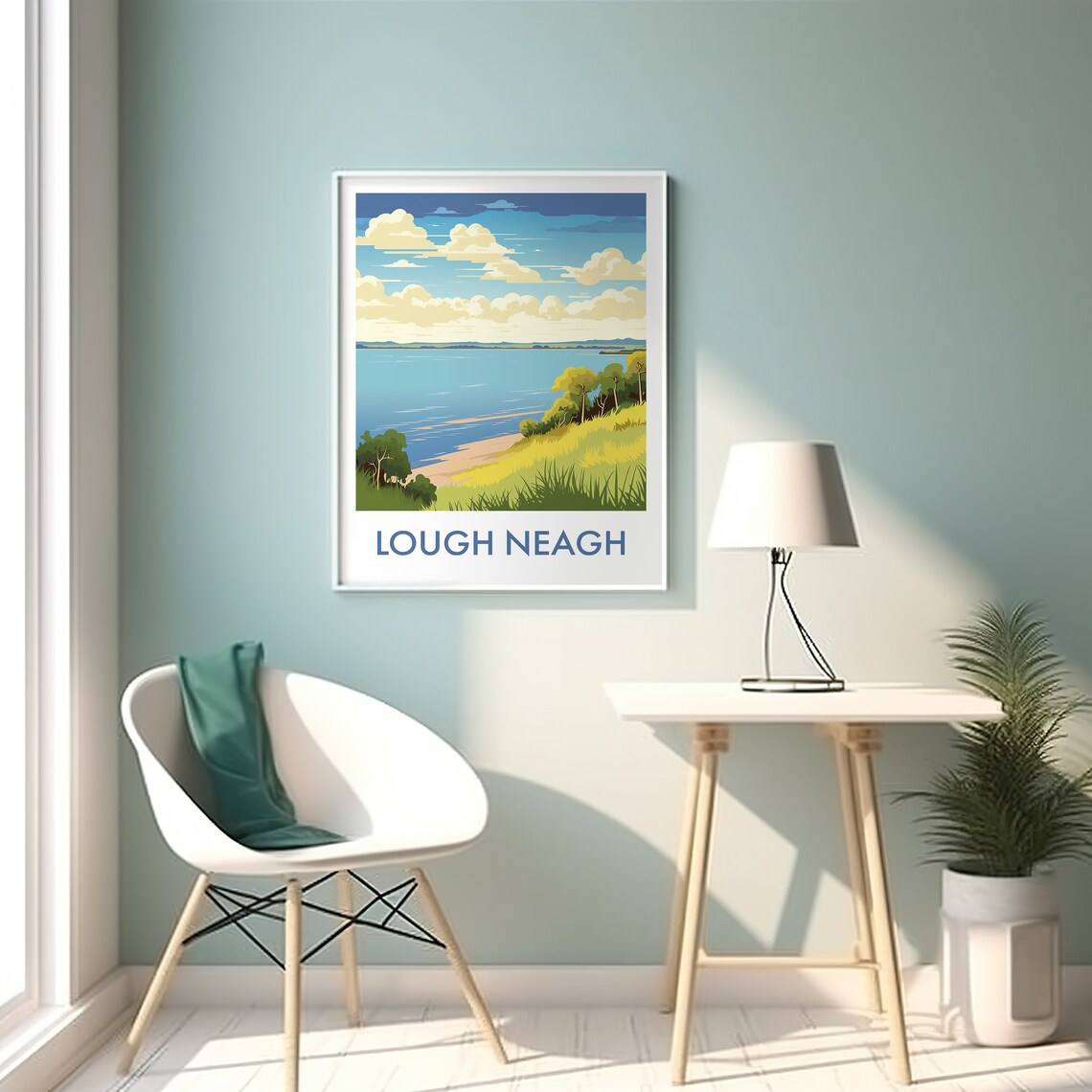 Lough Neath Green Hills Calm Lake Cloud Sky Vintage Travel Poster - Image 2