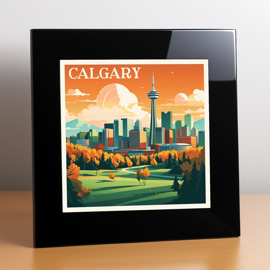 Calgary Canada Downtown Tower Skyline Sunset Retro Travel Poster - Image 2