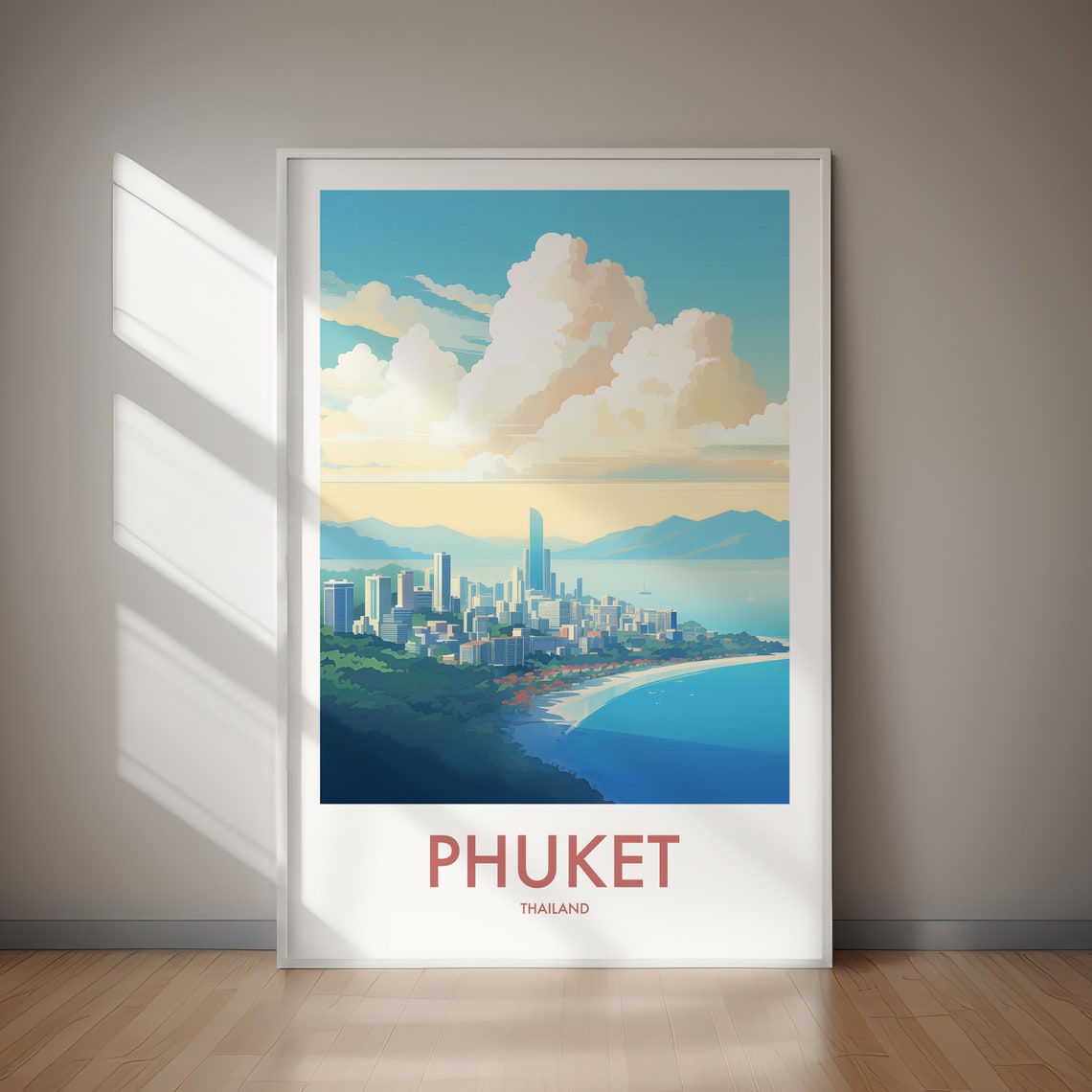 Phuket Thailand Coastal City Skyline Bay Big Cloud Rose Text Poster