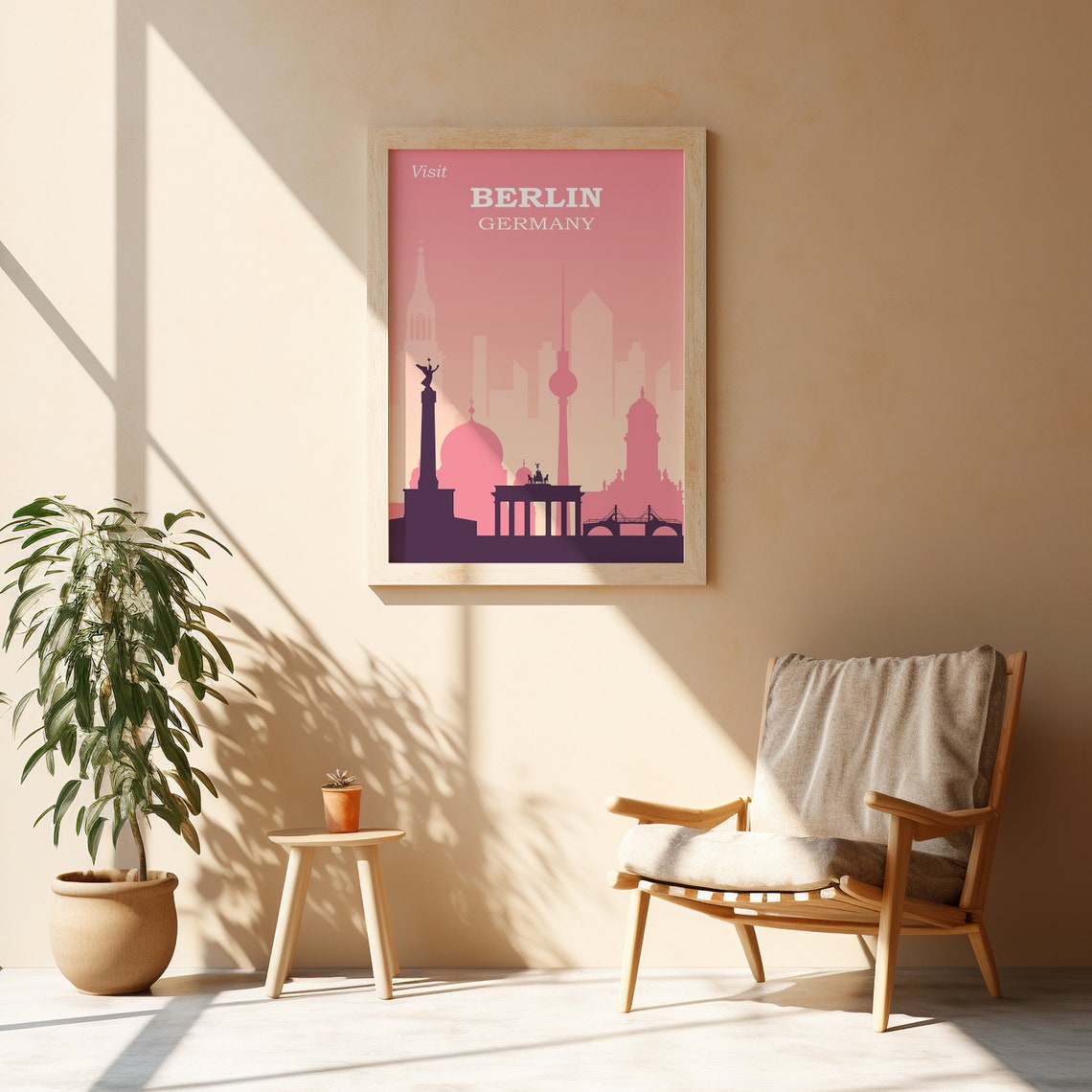 Visit Berlin Germany Pink City Skyline Dreamy Sunset Travel Poster - Image 2