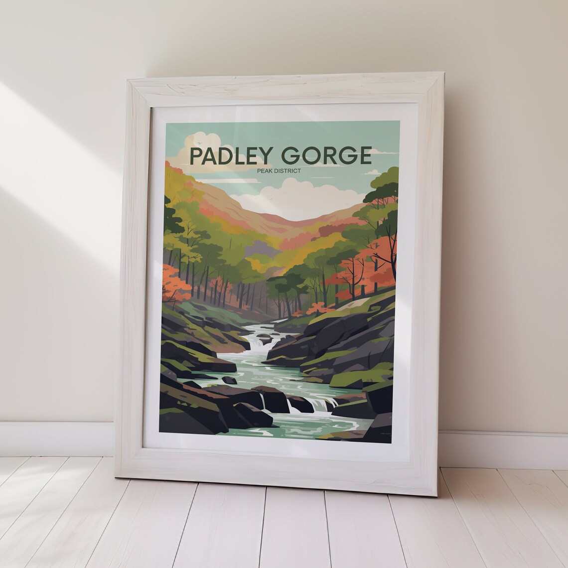 Padley Gorge Peak District Autumn Woodland Gorge Stream Travel Poster - Image 2