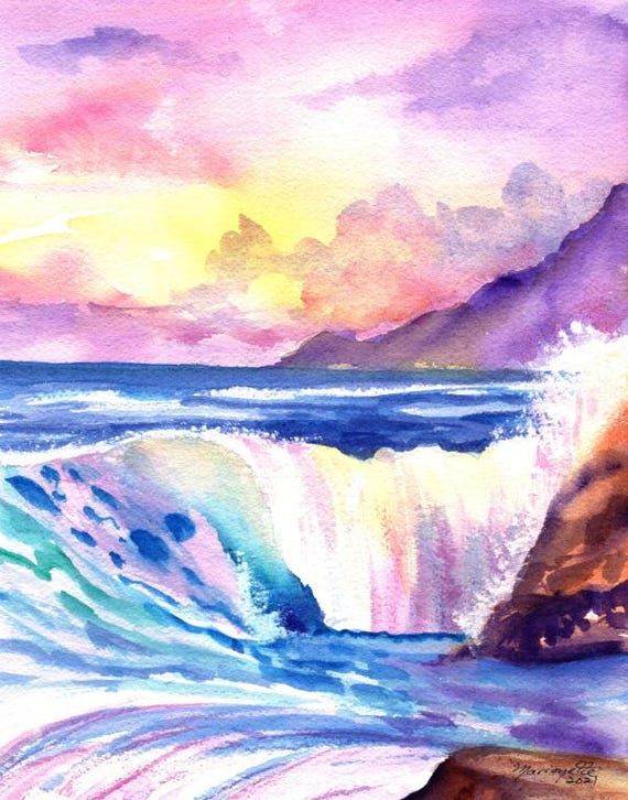Polihale Beach Fine Art Print From Kauai Hawaii Hawaiian Wall Decor Watercolor Surf Wave Tropical Gifts