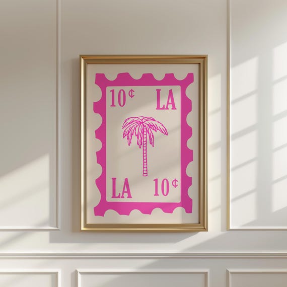La Stamp Vintage Palm Tree Retro Design Print Los Angeles Trendy Wall Art Illustration