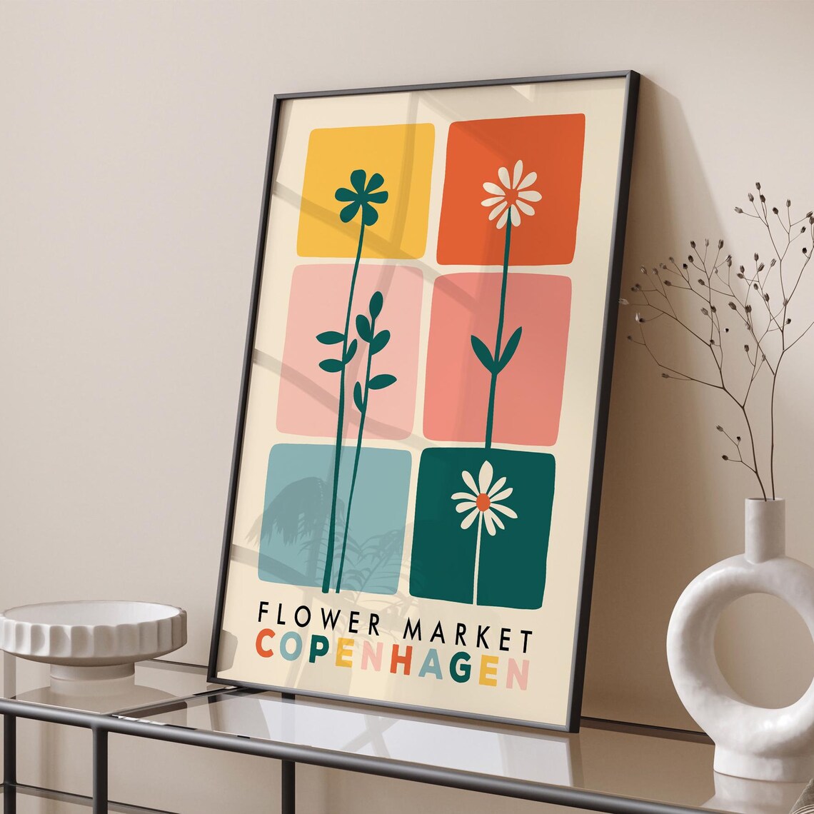 Playful Flower Market Copenhagen Colorful Squares Floral Poster