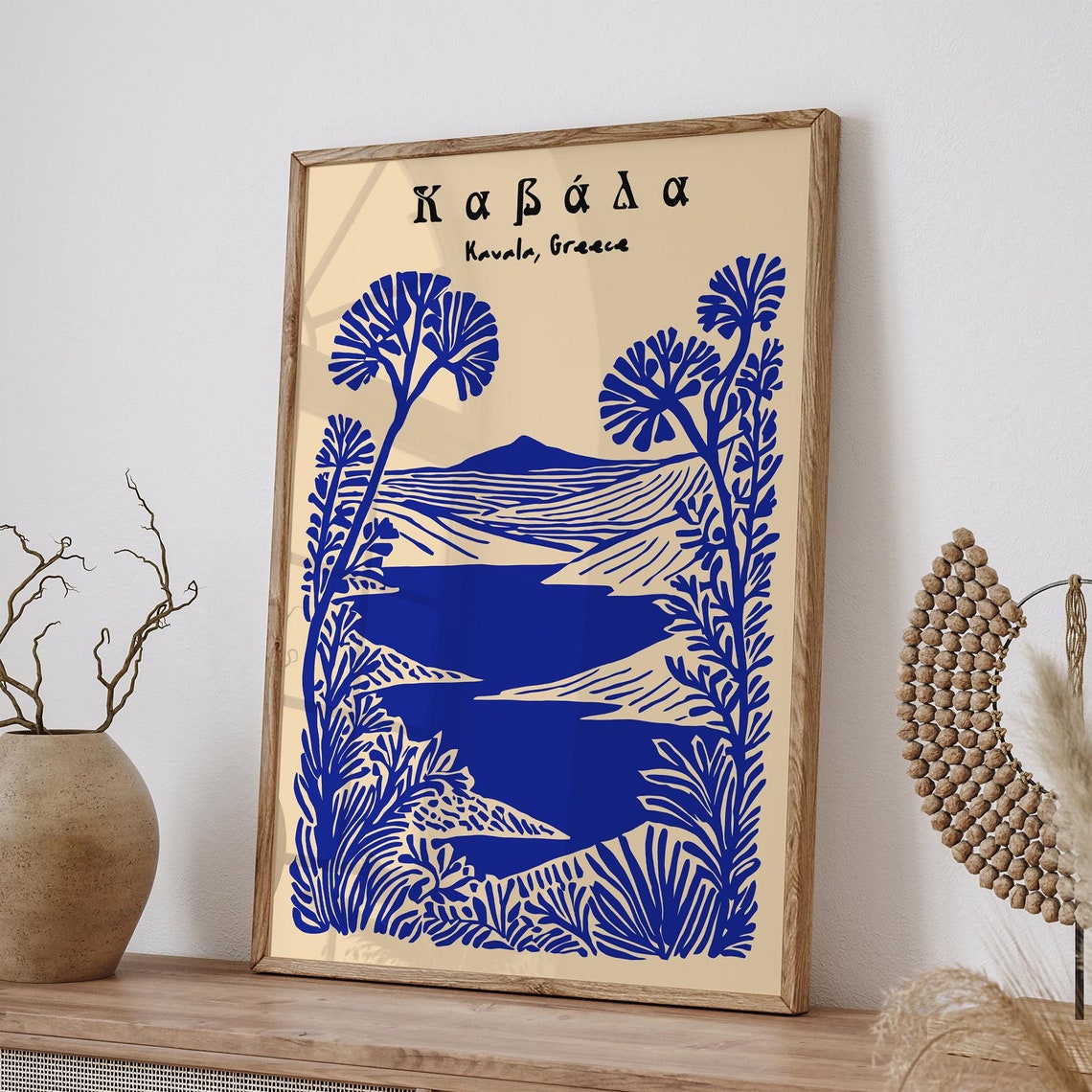 Kavala Greece Blue Line Art Mediterranean Coast Travel Poster - Image 3