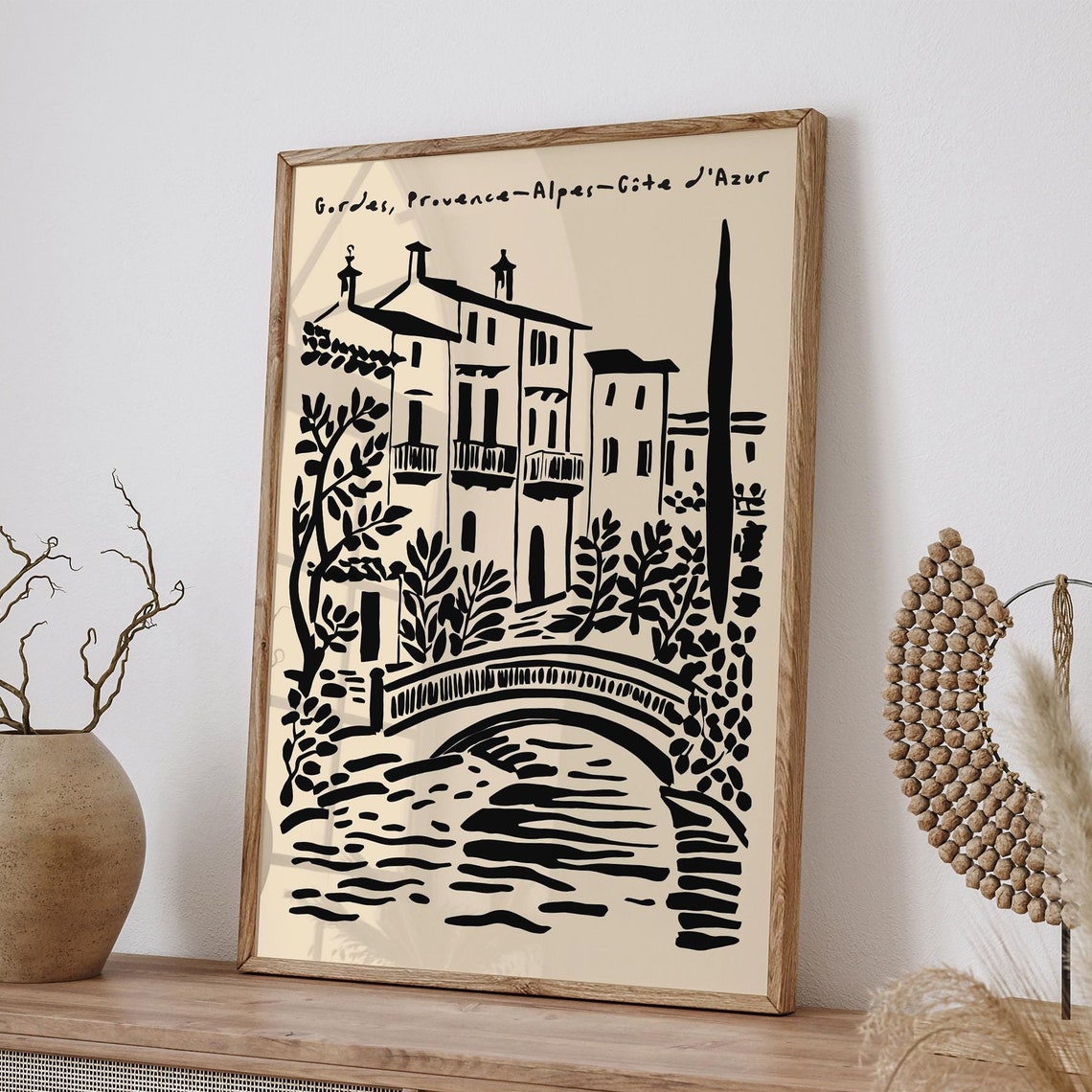 Gordes Provence Village Bridge Black Ink French Travel Poster - Image 5