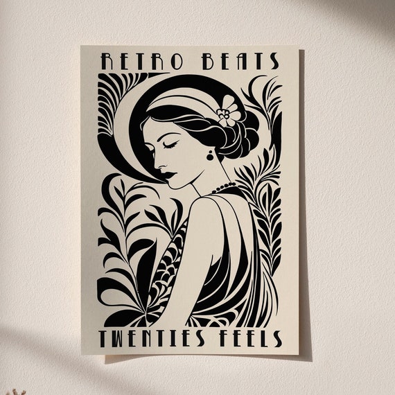 Art Deco Fashion Poster Roaring 20s Wall Art Black And Beige 20s Retro Wall Decor Art Deco Print Vintage Design Roaring Twenties Art