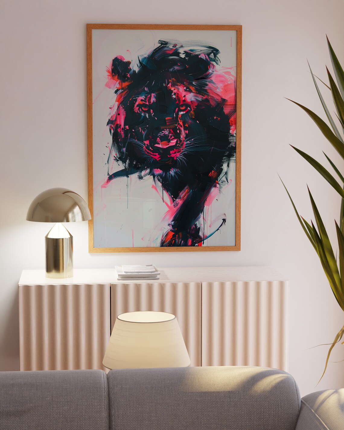 Abstract Lion Poster, Black and Pink Aesthetic Art Print - Image 2