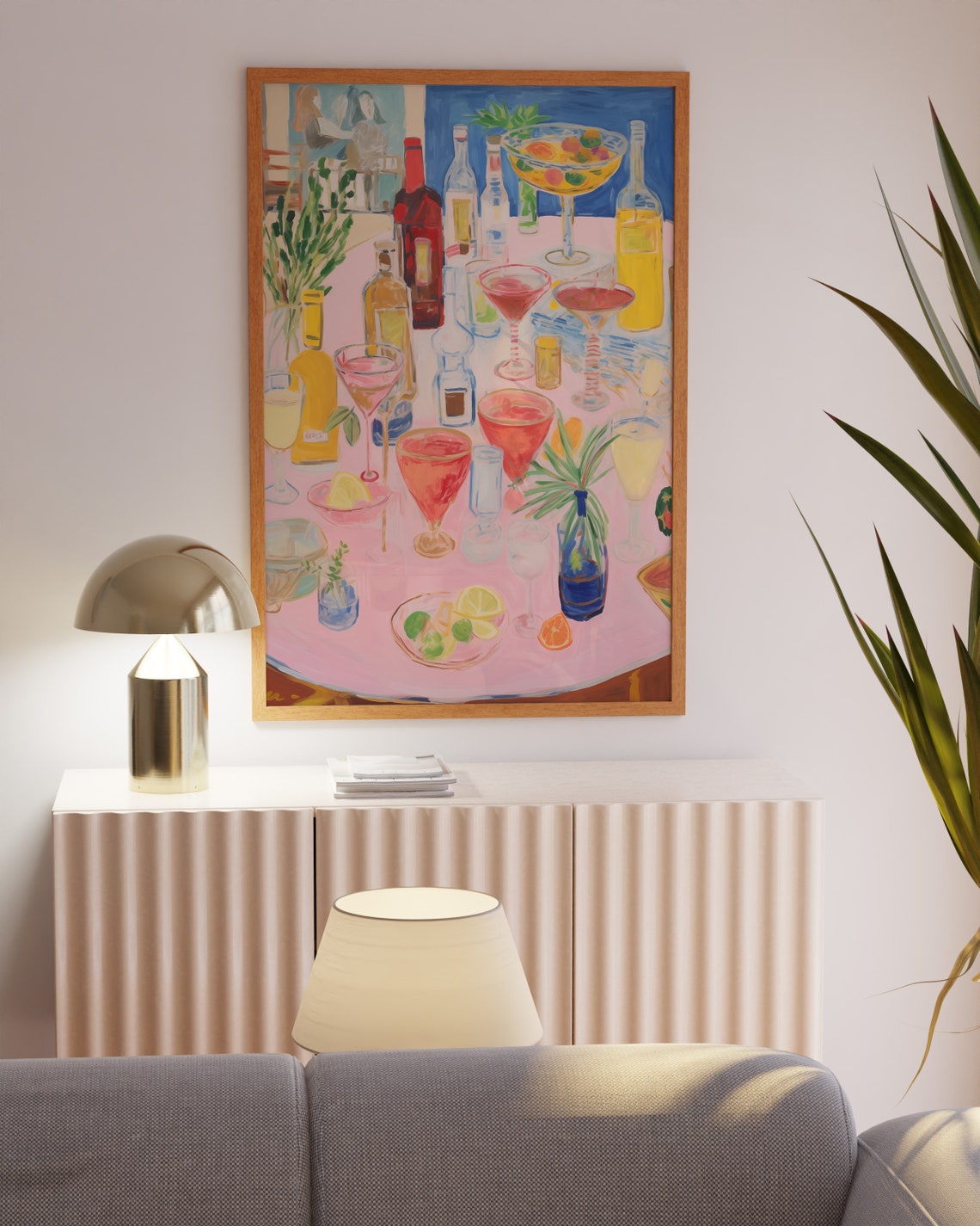 Cocktail Party Spread with Martinis Colorful Bar Cart Art Poster - Image 4
