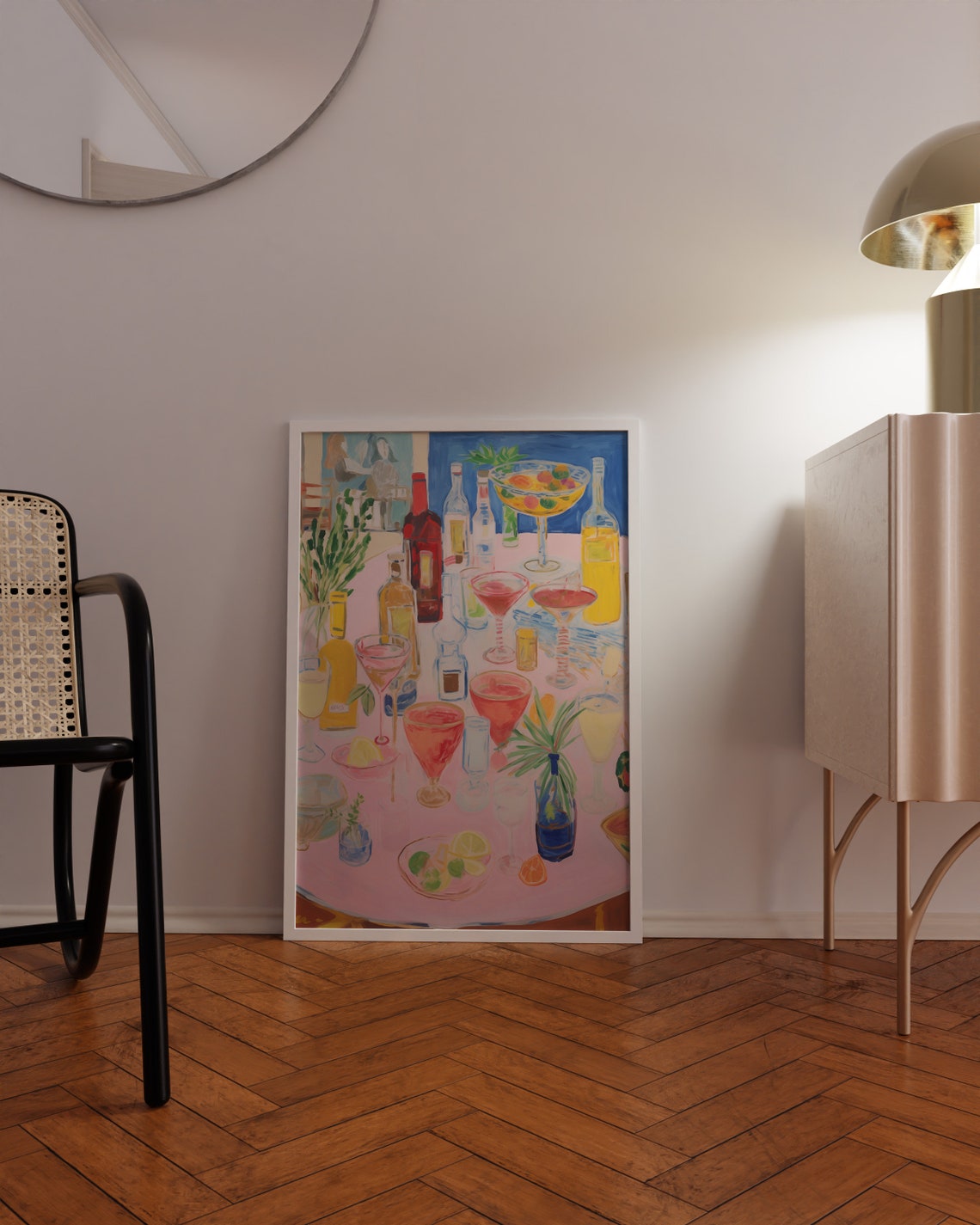 Cocktail Party Spread with Martinis Colorful Bar Cart Art Poster - Image 3