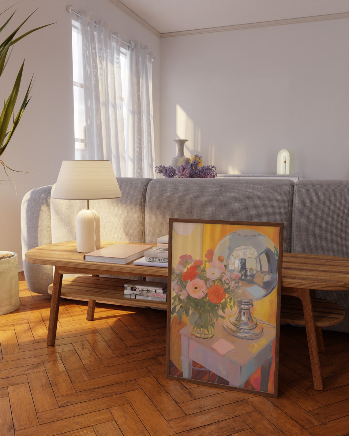Disco Ball And Flower Bouquet Sunny Tabletop Scene Art Poster - Image 2