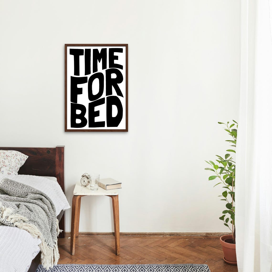 Time for Bed Bold Black Typography Minimalist Bedroom Poster - Image 4