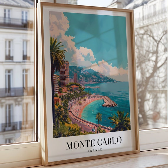 Monte Carlo Poster French Riviera Wall Art Mediterranean Beach Print France Cityscape Coastal Travel City Wallpaper