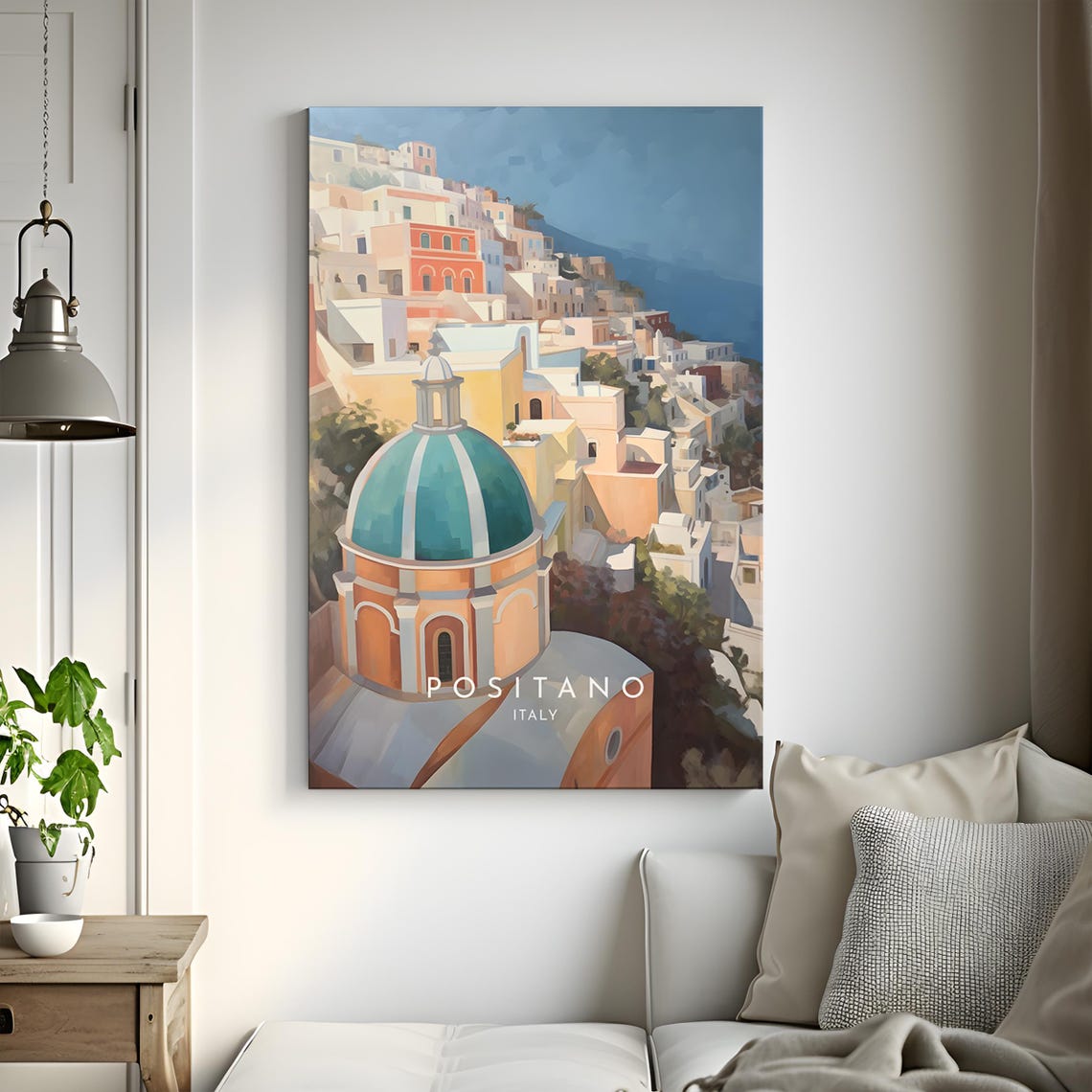 Positano Italy Church Dome Amalfi Coast Golden Sunset Glow Poster - Image 3