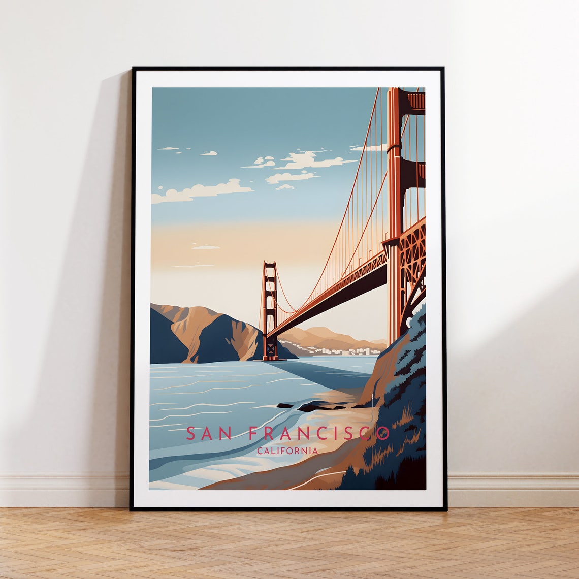 San Francisco Golden Gate Bridge Sunset Bay California Travel Poster