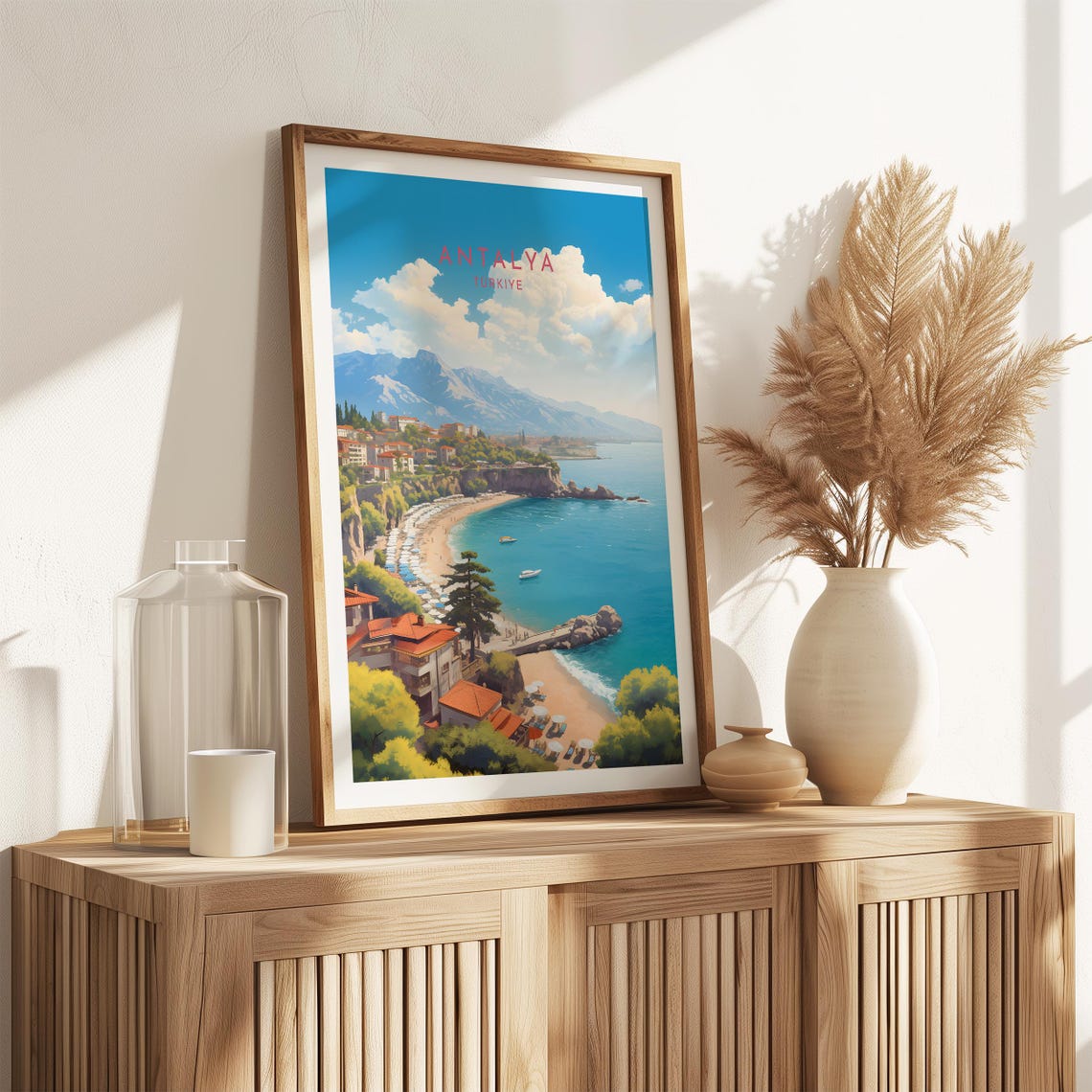 Antalya Turkiye Turquoise Bay Beach Cliffs Mountain View Poster - Image 2