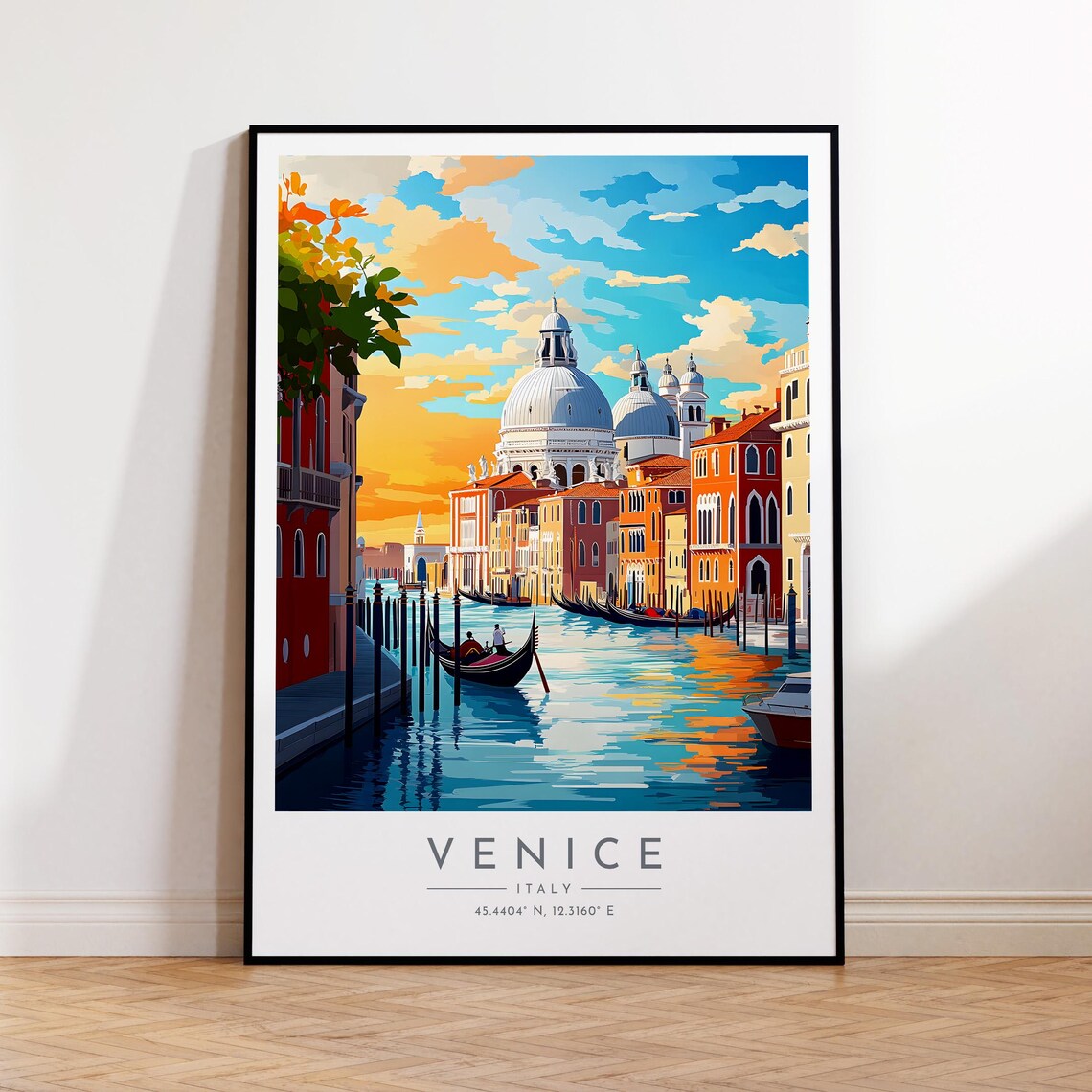 Venice Sunset Canal Gondola Grand Canal Golden Glow Travel Poster