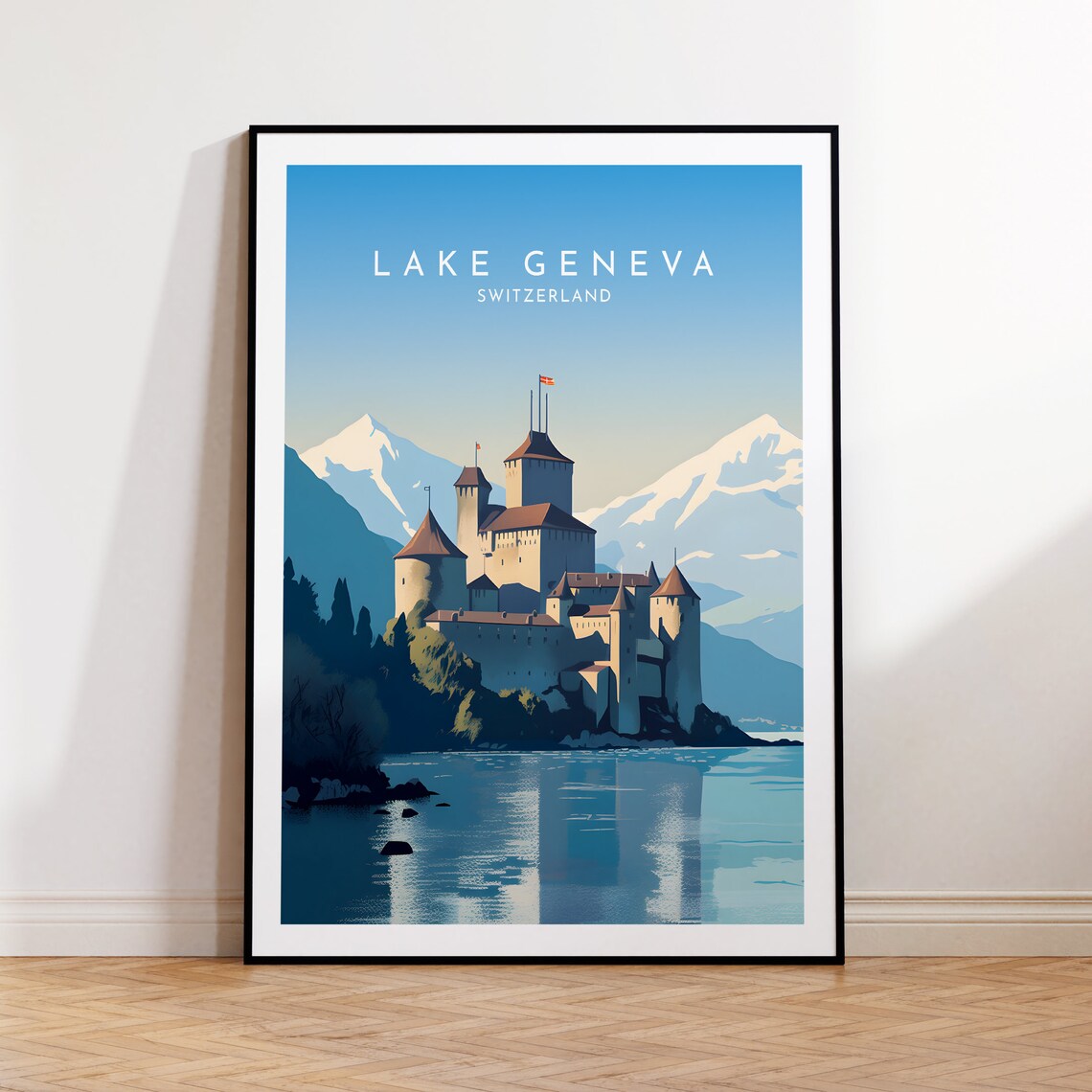 Lake Geneva Travel Poster, Switzerland Home Decor