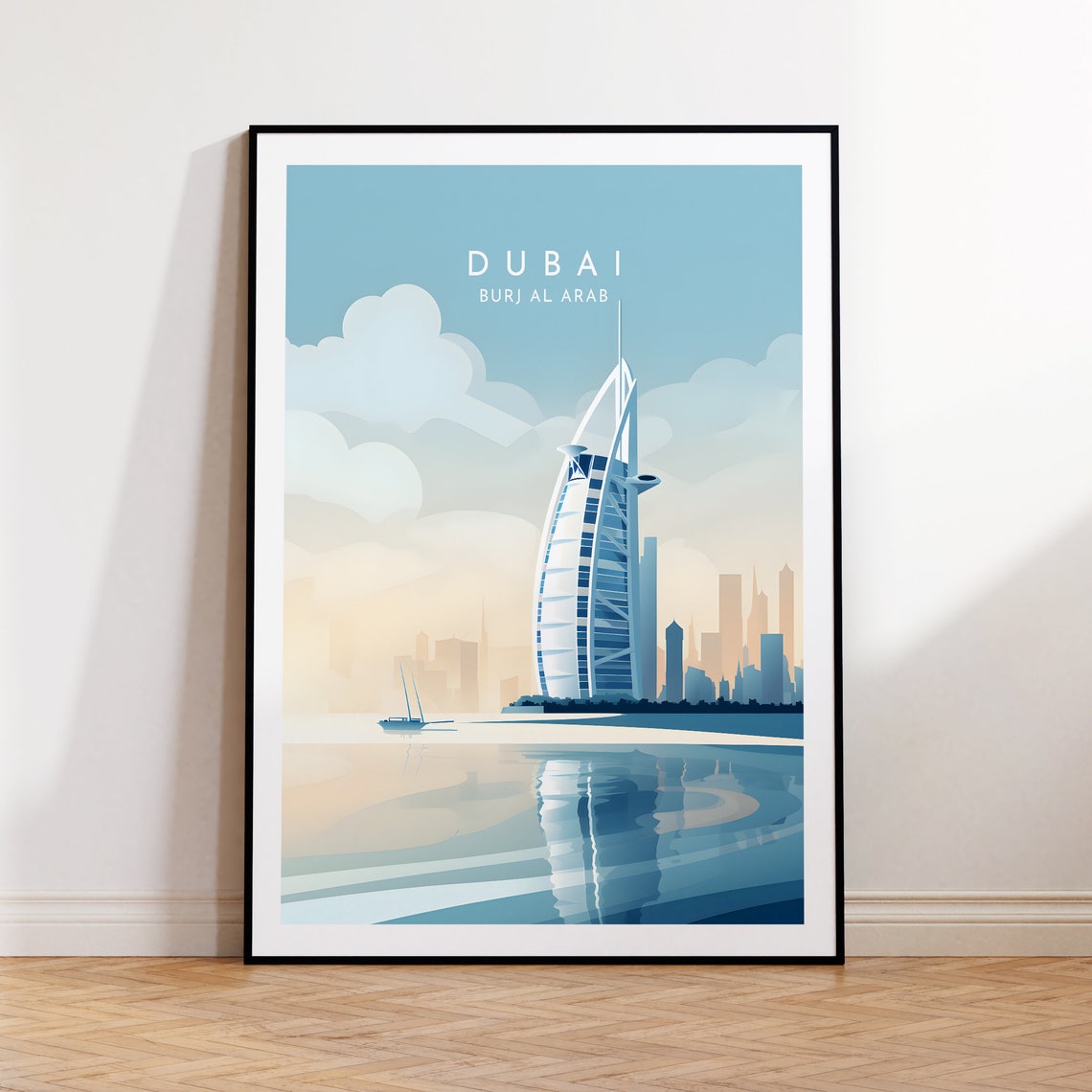 Burj Al Arab Dubai Sail Hotel Waterfront Modern Travel Poster