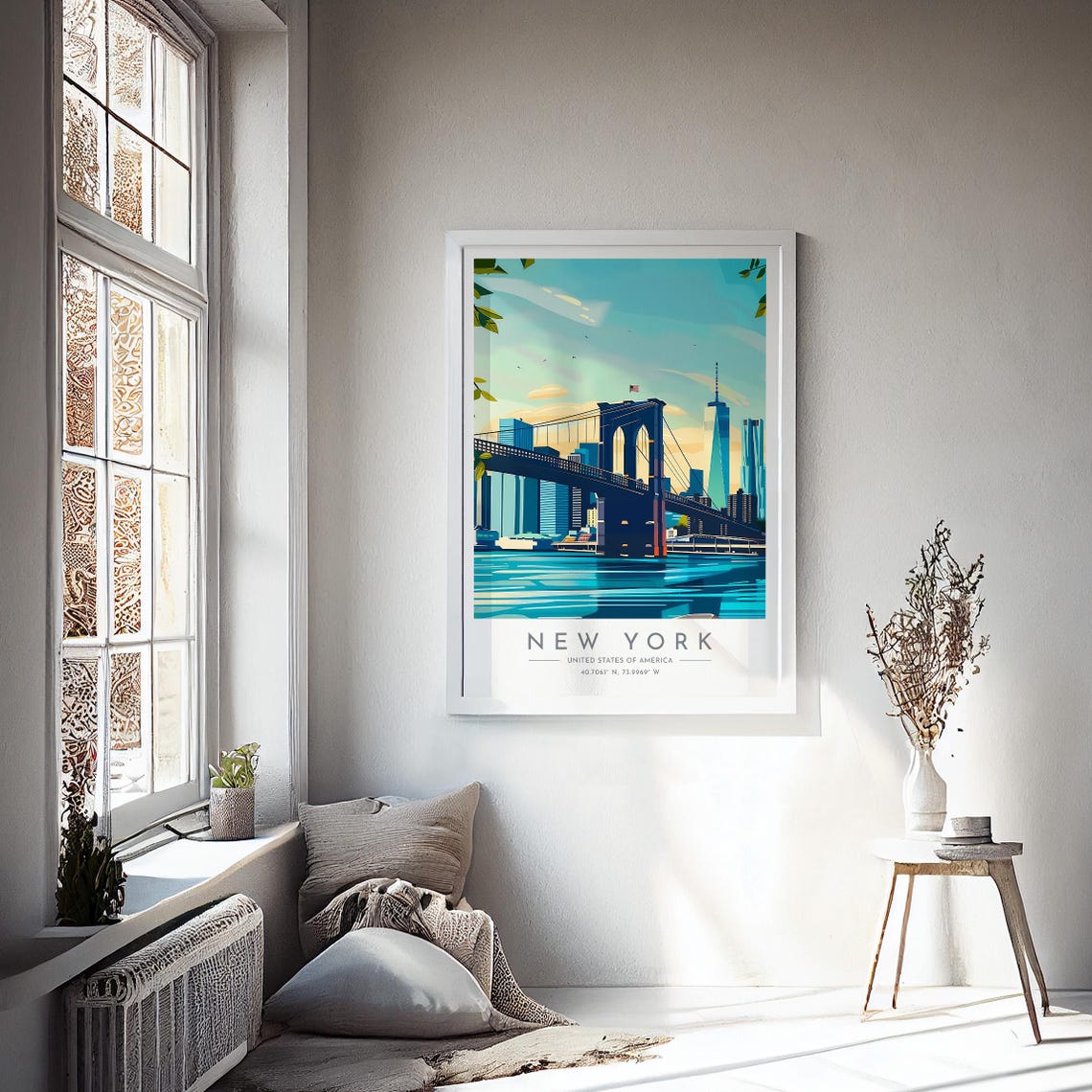 New York Brooklyn Bridge Skyline Ferry Sunset Harbor View Poster - Image 4