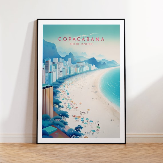 Copacabana Rio De Janeiro Beach Umbrellas City Bay View Poster
