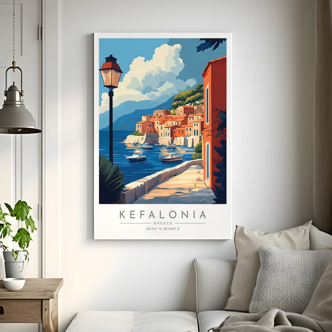 Kefalonia Harbor Waterfront Old Town Boats Greece Travel Poster - Image 2