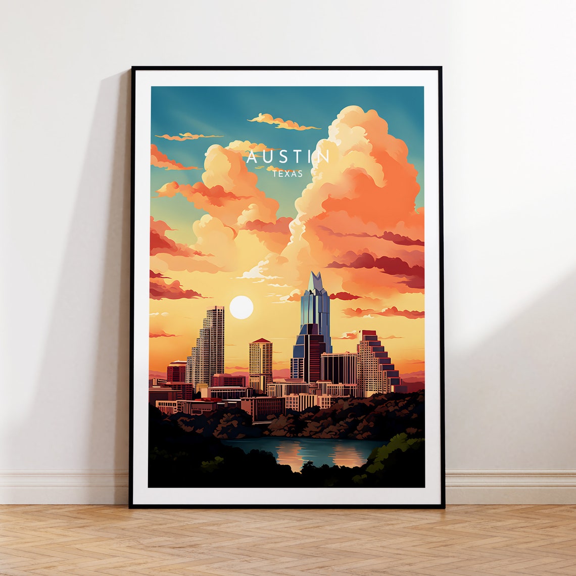 Austin Texas Sunset Downtown Skyline River Evening Glow Poster