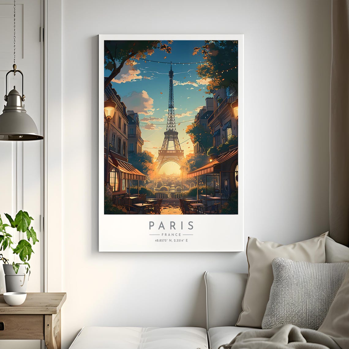 Paris France Eiffel Tower Sunset Cafe Terrace Street View Poster - Image 2