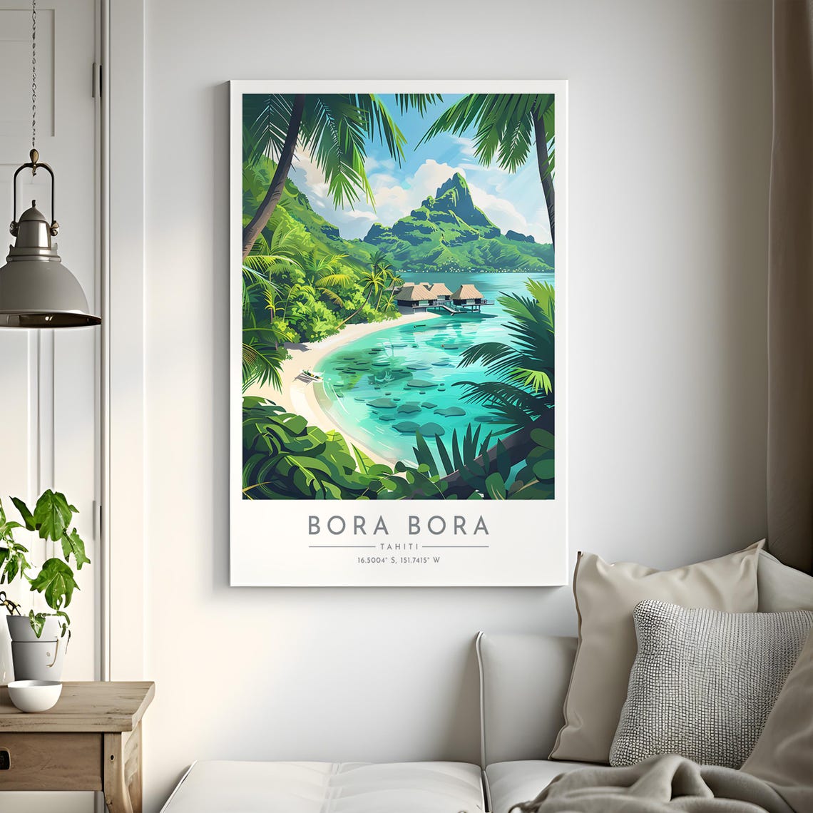 Bora Bora Tahiti Tropical Beach Overwater Bungalows Lagoon Poster - Image 2