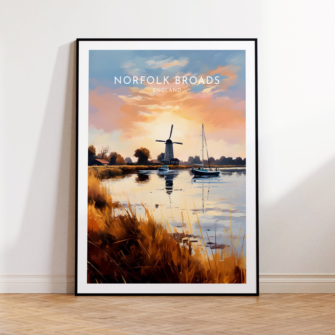 Norfolk Broads Travel Poster, England Landscape