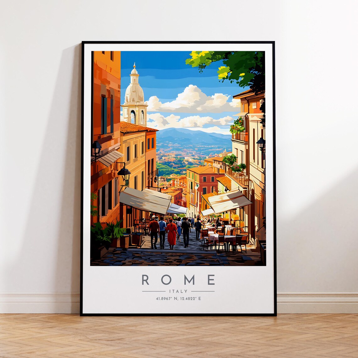 Rome Historic Street Bell Tower Busy City View Travel Poster